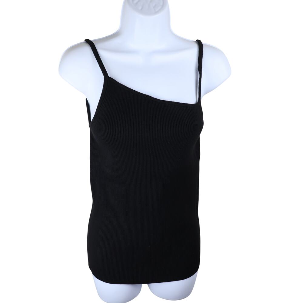 Marie Oliver Trini Tank Black Ribbed Asymmetrical Top Size L NWT $158